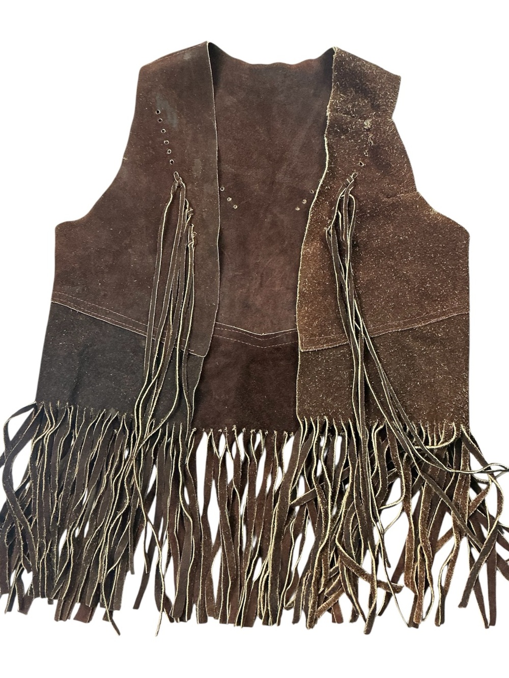 Vintage 1960s/70s dark brown suede fringe sleeveless vest women’s S/M